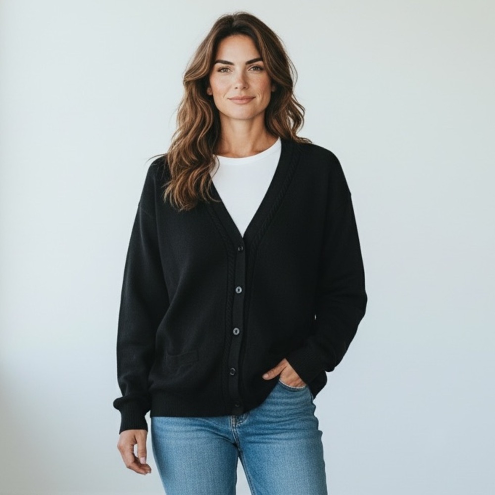 Vintage GAP Black Wool Cardigan Sweater Womens Small Cozy Casual